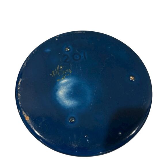 Vintage Blue Ceramic Lidded Jar Glossy Round Canister Candy Dish Bathroom - Picture 6 of 6